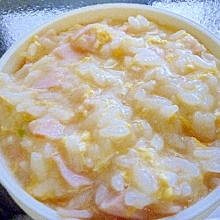 うどんスープ＆ハムの卵雑炊